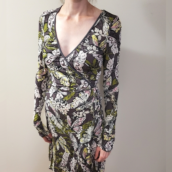 Vintage Miss Sixty Butterfly Print Wrap Dress - Size M - Picture 3 of 13